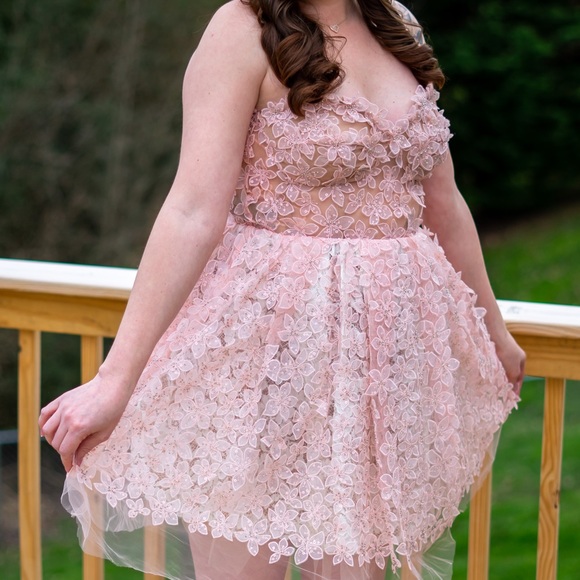 Giambattista Valli Paris H&M Womens 10 Pink Strapless Cocktail Floral Dress - Picture 4 of 8